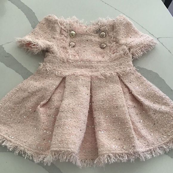 Bardot Junior Baby Girl Pink Tweed Dress Size 6-12 Months - Picture 1 of 6